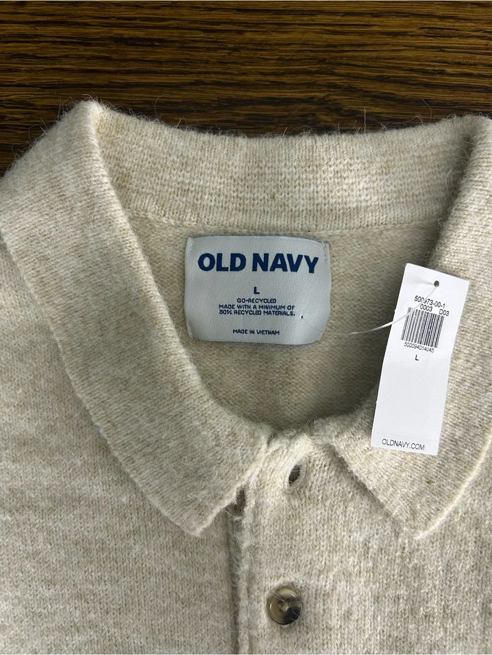 Old Navy Men's Oat Colored Long Sleeve Knit Crewneck Polo Sweater SIZE Large